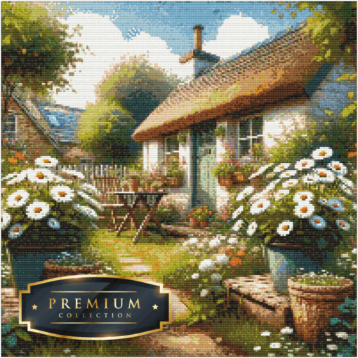 Huisje met margrieten DP Diamond Painting Layout